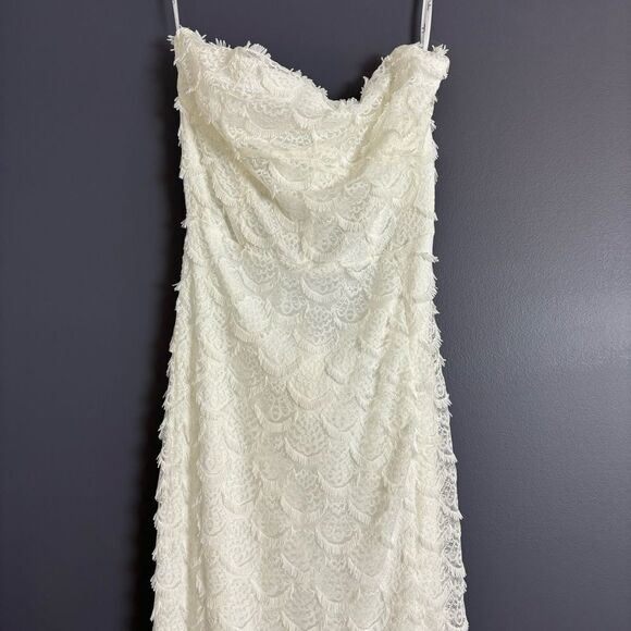 Lulus Blissful Effect White Lace Textured Lace-Up Cutout Maxi Dress Small NEW - Picture 8 of 16